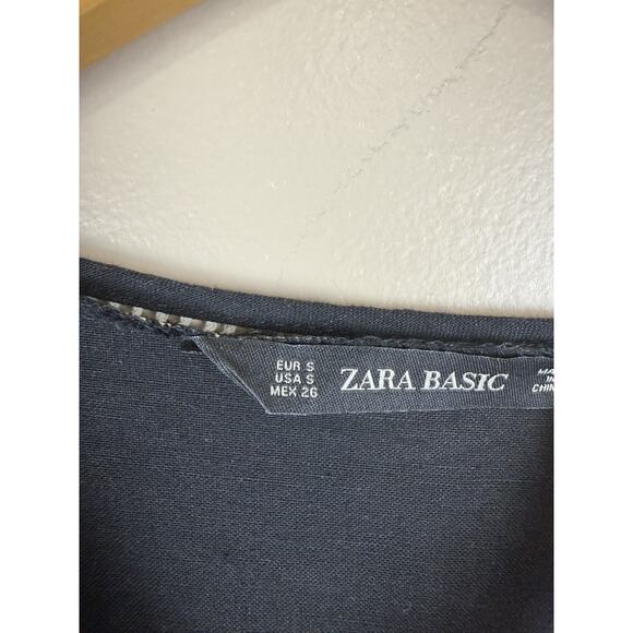 Zara Black Peplum Top Size Small White Embroidered Lace Short Sleeve Blouse - Picture 10 of 13